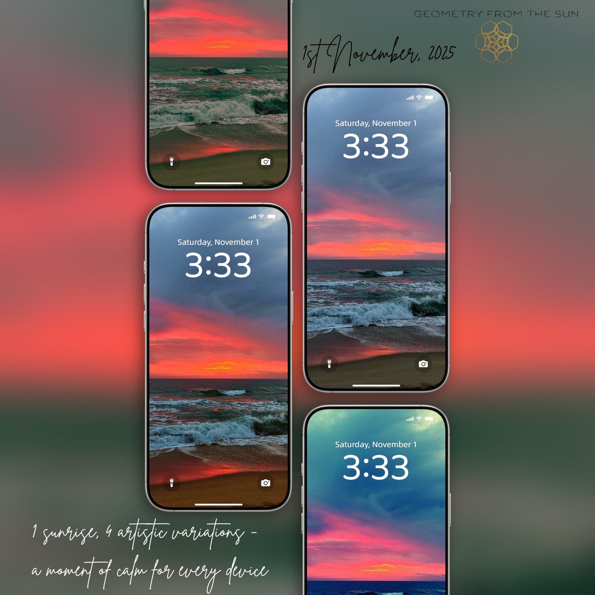 01 Nov 2025 Sunrise Wallpapers – 4 Artistic Moods | iPhone, Samsung, iPad, Desktop (4K, HD) - Geometry From The Sun