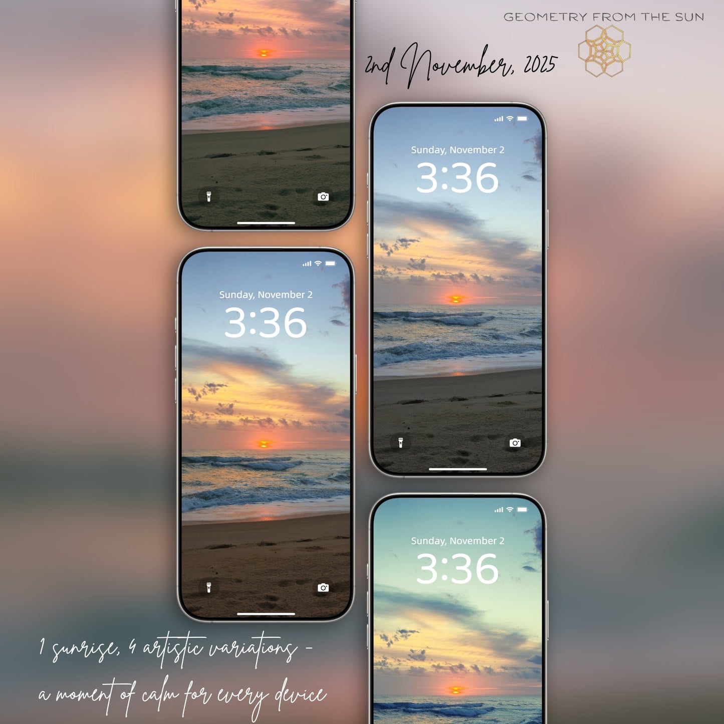 02 Nov 2025 Sunrise Wallpapers – 4 Artistic Moods | iPhone, Samsung, iPad, Desktop (4K, HD) - Geometry From The Sun
