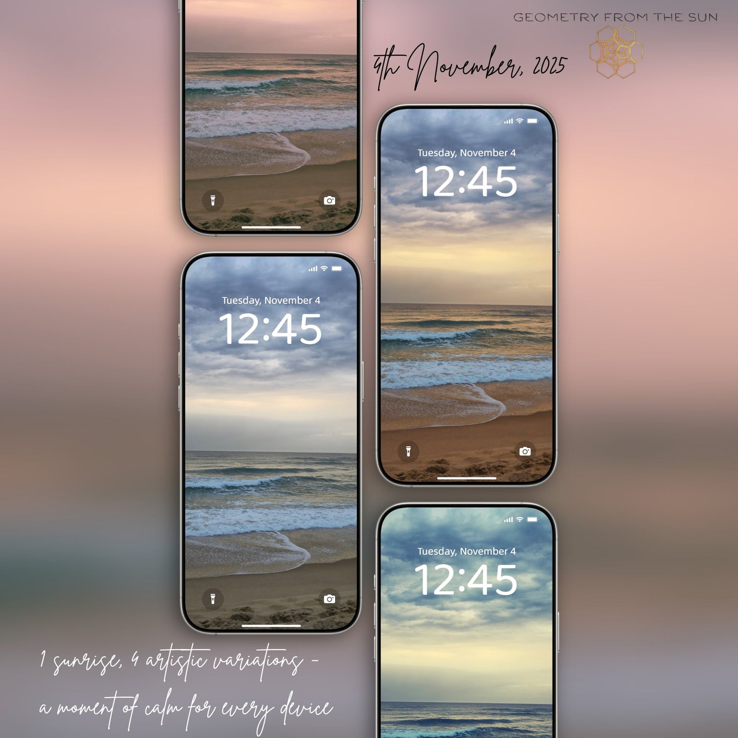 04 Nov 2025 Sunrise Wallpapers – 4 Artistic Moods | iPhone, Samsung, iPad, Desktop (4K, HD) - Geometry From The Sun