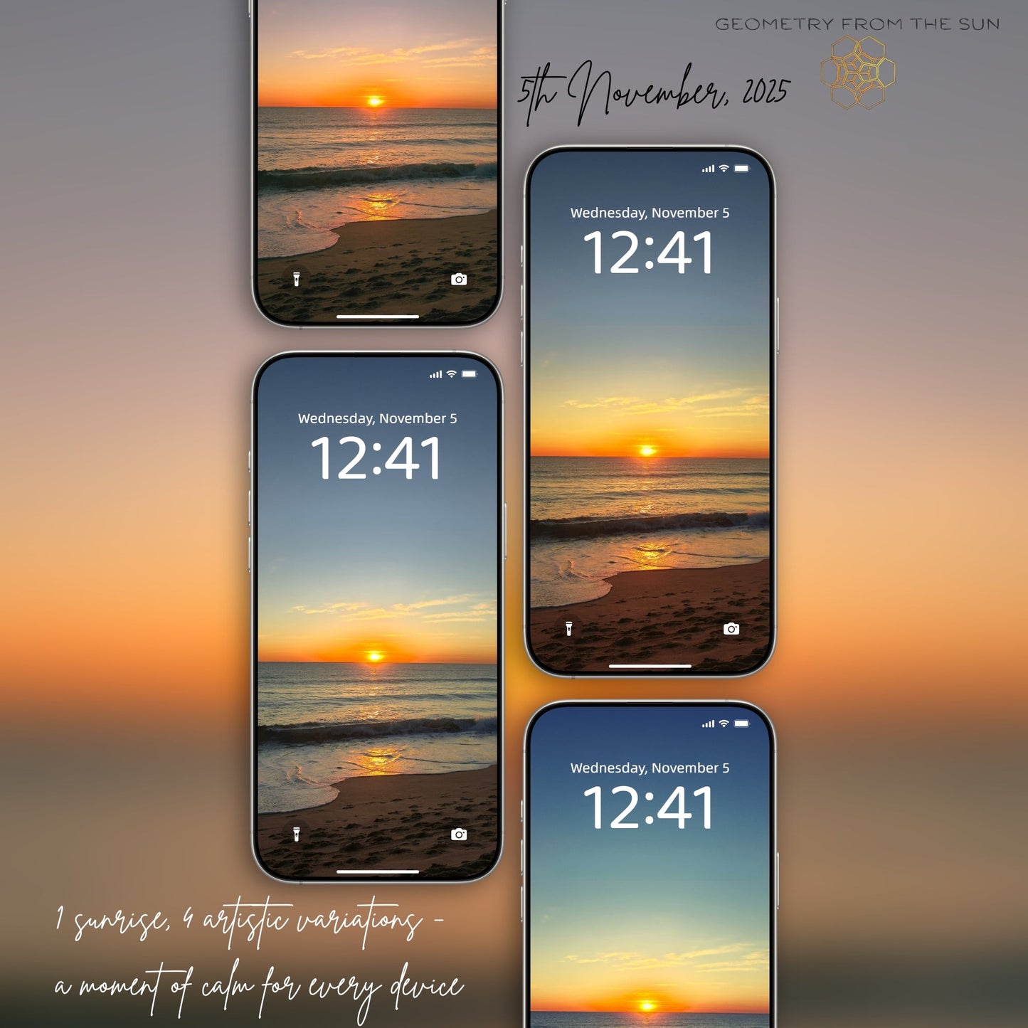 05 Nov 2025 Sunrise Wallpapers – 4 Artistic Moods | iPhone, Samsung, iPad, Desktop (4K, HD) - Geometry From The Sun
