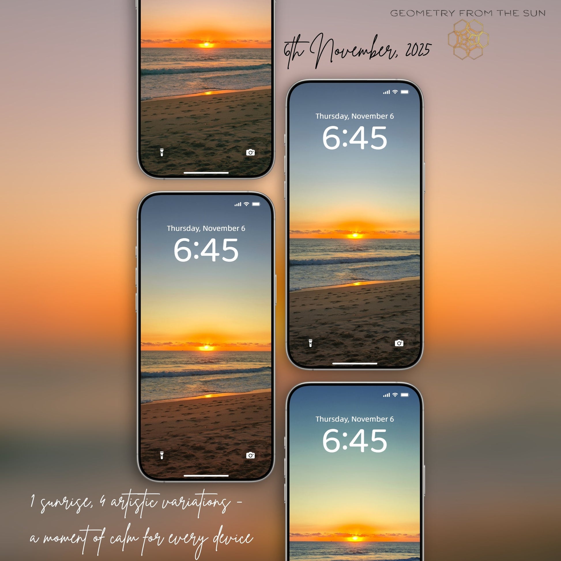 06 Nov 2025 Sunrise Wallpapers – 4 Artistic Moods | iPhone, Samsung, iPad, Desktop (4K, HD) - Geometry From The Sun