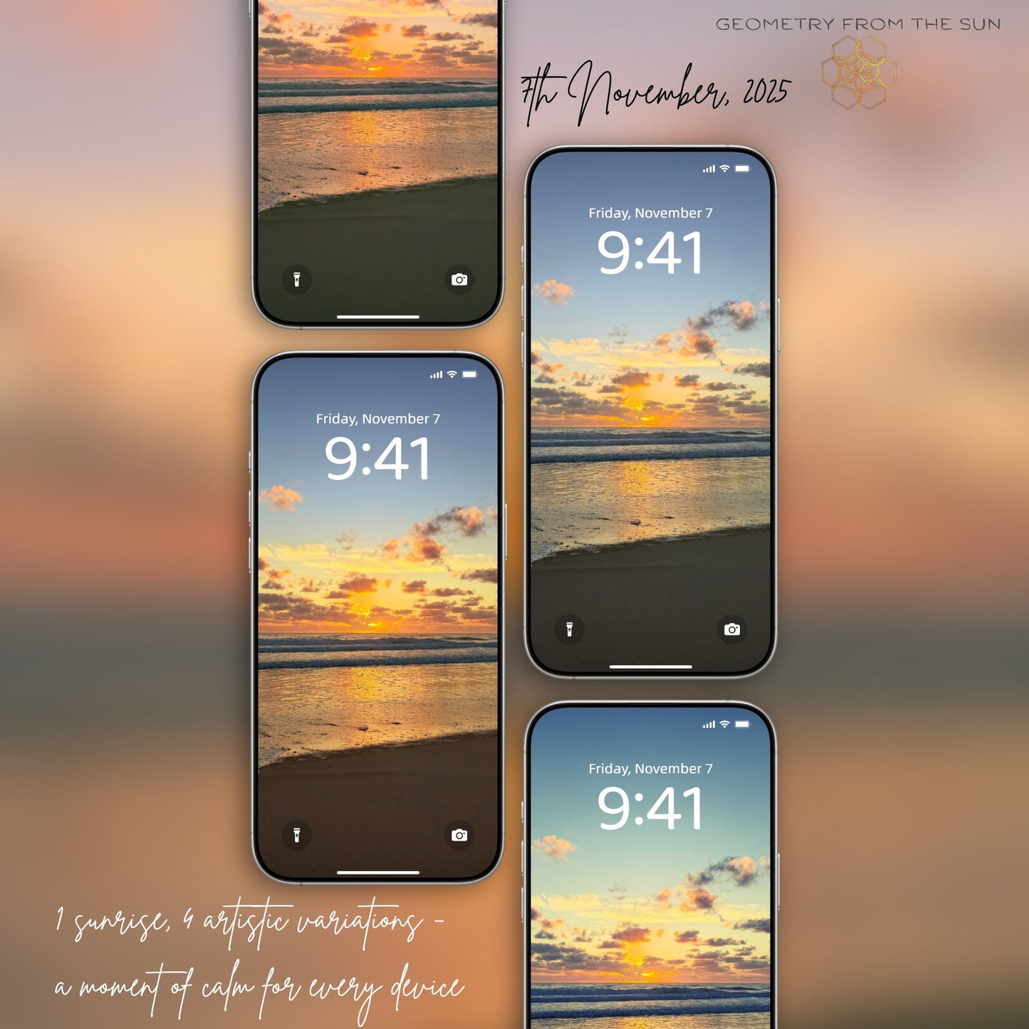 07 Nov 2025 Sunrise Wallpapers – 4 Artistic Moods | iPhone, Samsung, iPad, Desktop (4K, HD) - Geometry From The Sun