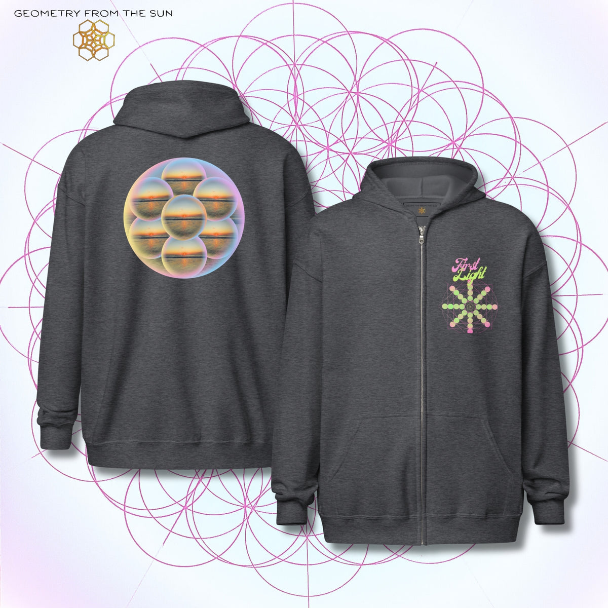 Bubble Egg Of Life Sunrise Zip Up Hoodie - FIRST LIGHT