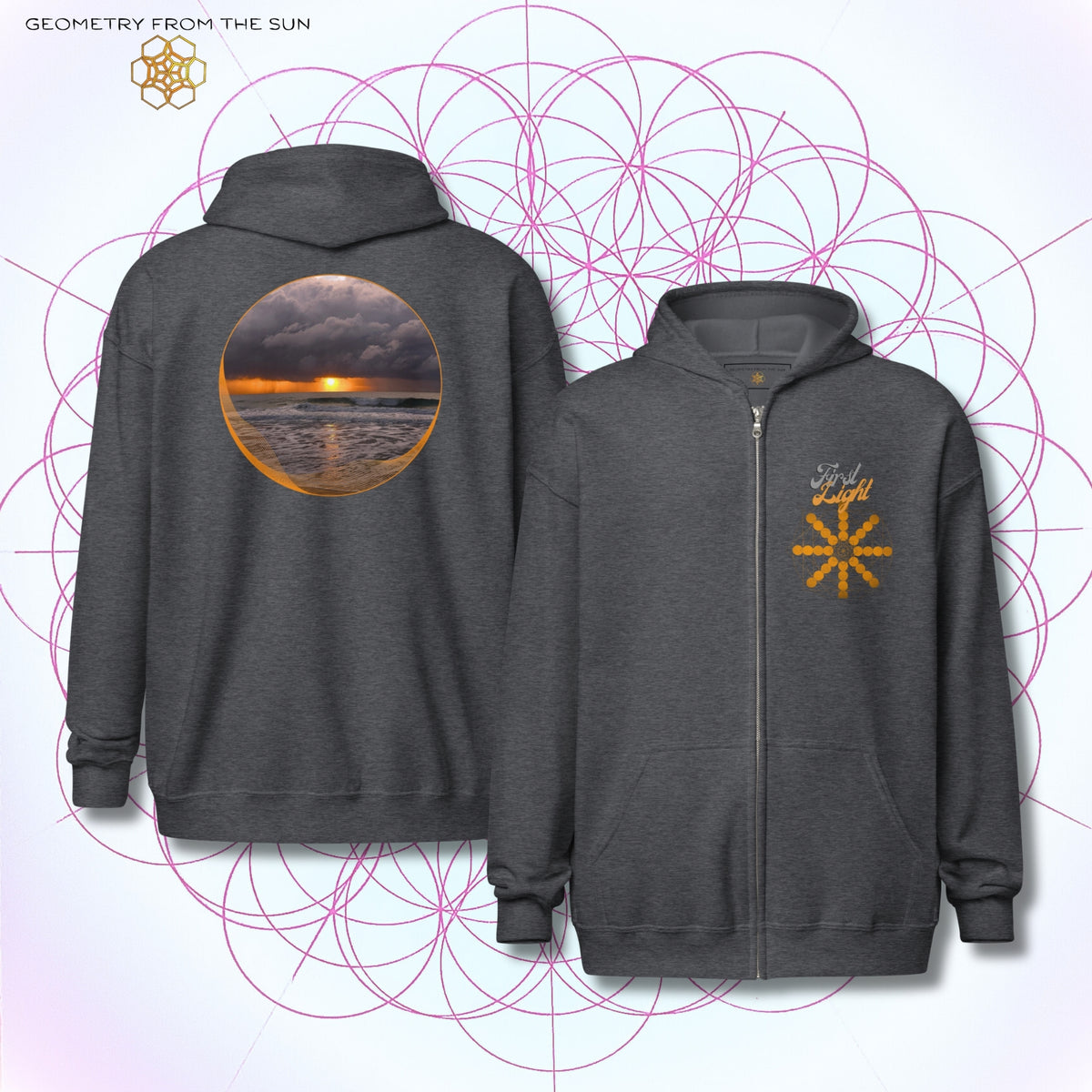 Misty Crest Sunrise Zip Up Hoodie - FIRST LIGHT