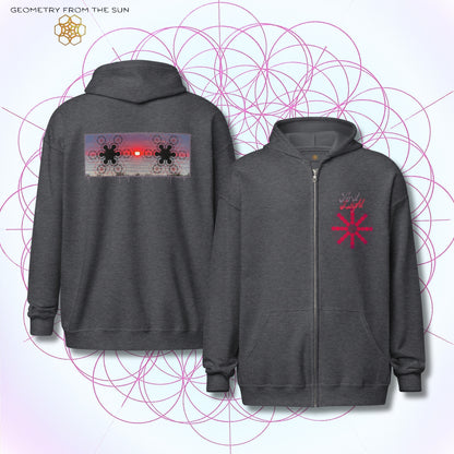 Crimson Horizon Sunrise Zip Up Hoodie - FIRST LIGHT