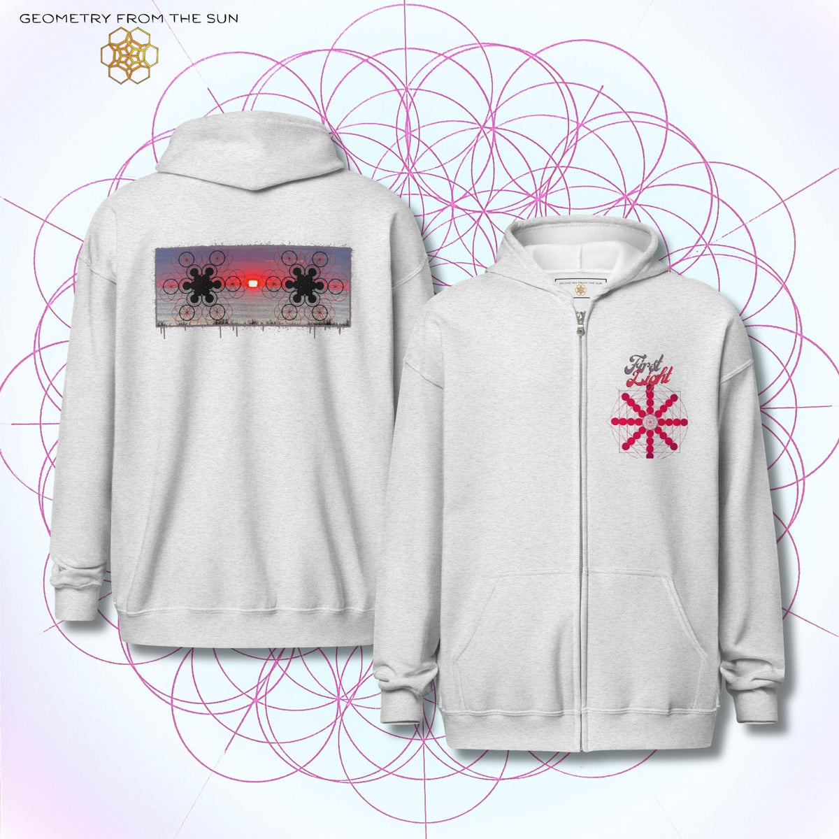 Crimson Horizon Sunrise Zip Up Hoodie - FIRST LIGHT