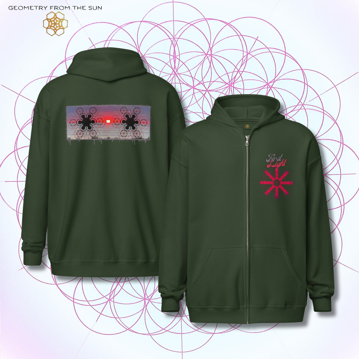 Crimson Horizon Sunrise Zip Up Hoodie - FIRST LIGHT