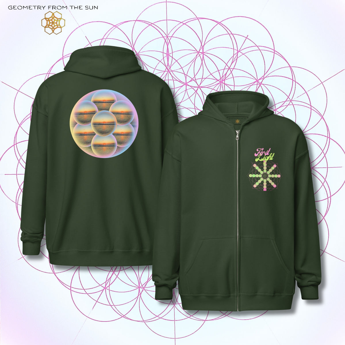 Bubble Egg Of Life Sunrise Zip Up Hoodie - FIRST LIGHT
