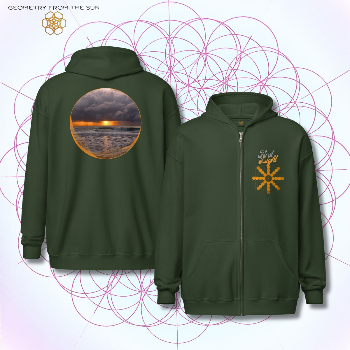 Misty Crest Sunrise Zip Up Hoodie - FIRST LIGHT