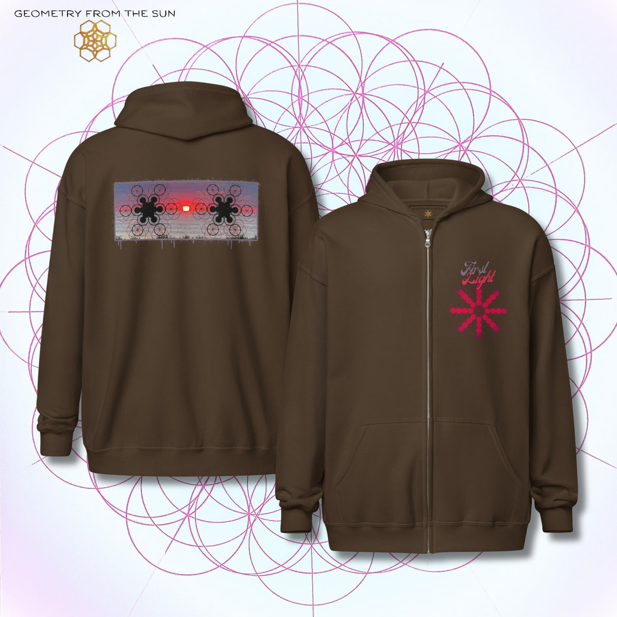 Crimson Horizon Sunrise Zip Up Hoodie - FIRST LIGHT