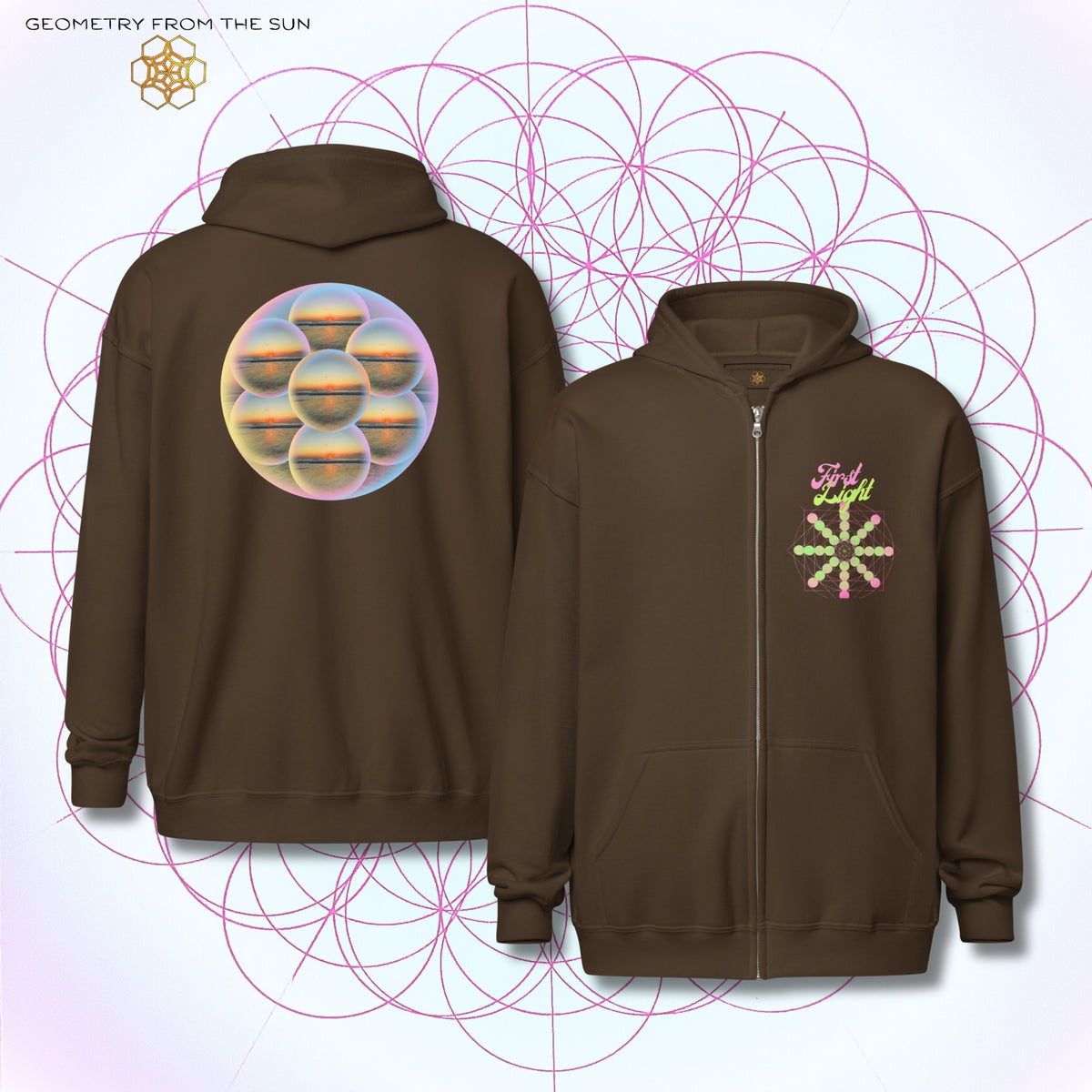 Bubble Egg Of Life Sunrise Zip Up Hoodie - FIRST LIGHT