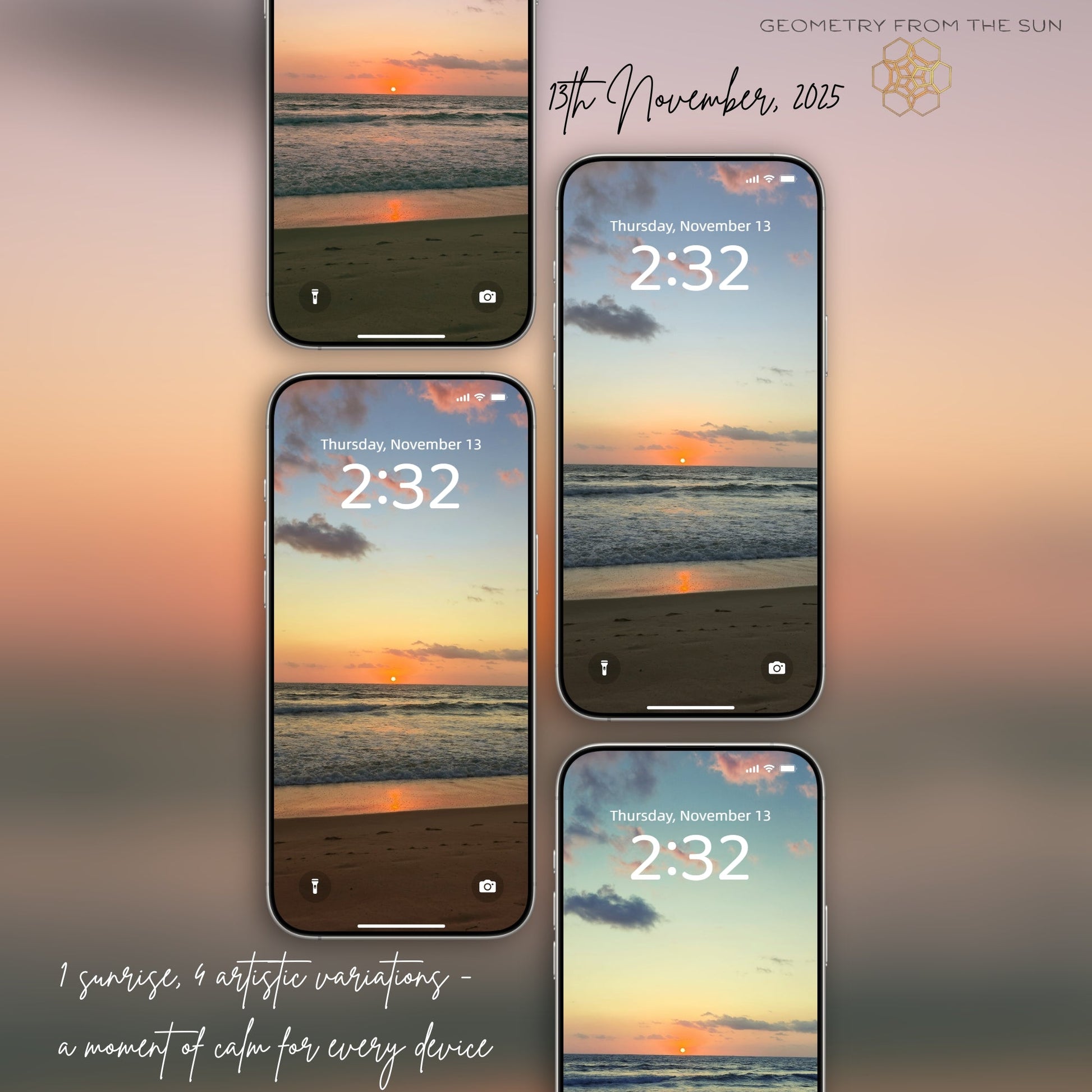 13 Nov 2025 Sunrise Wallpapers – 4 Artistic Moods | iPhone, Samsung, iPad, Desktop (4K, HD) - Geometry From The Sun