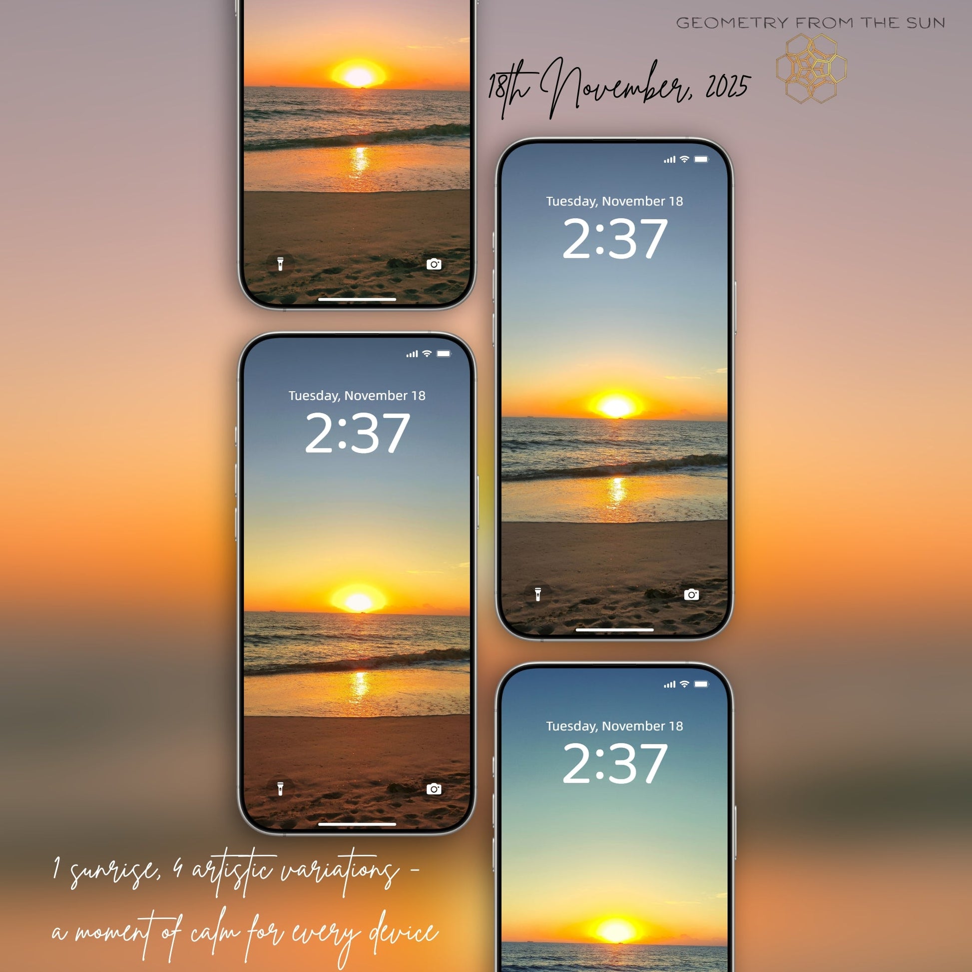 18 Nov 2025 Perfect Sunrise Wallpapers – 4 Artistic Moods | iPhone, Samsung, iPad, Desktop (4K, HD) - Geometry From The Sun