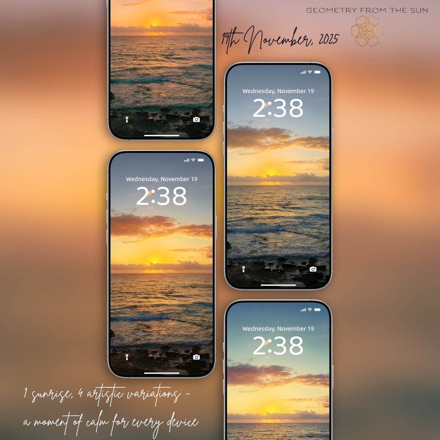 19 Nov 2025 Breathtaking Sunrise Wallpapers – 4 Artistic Moods | iPhone, Samsung, iPad, Desktop (4K, HD) - Geometry From The Sun
