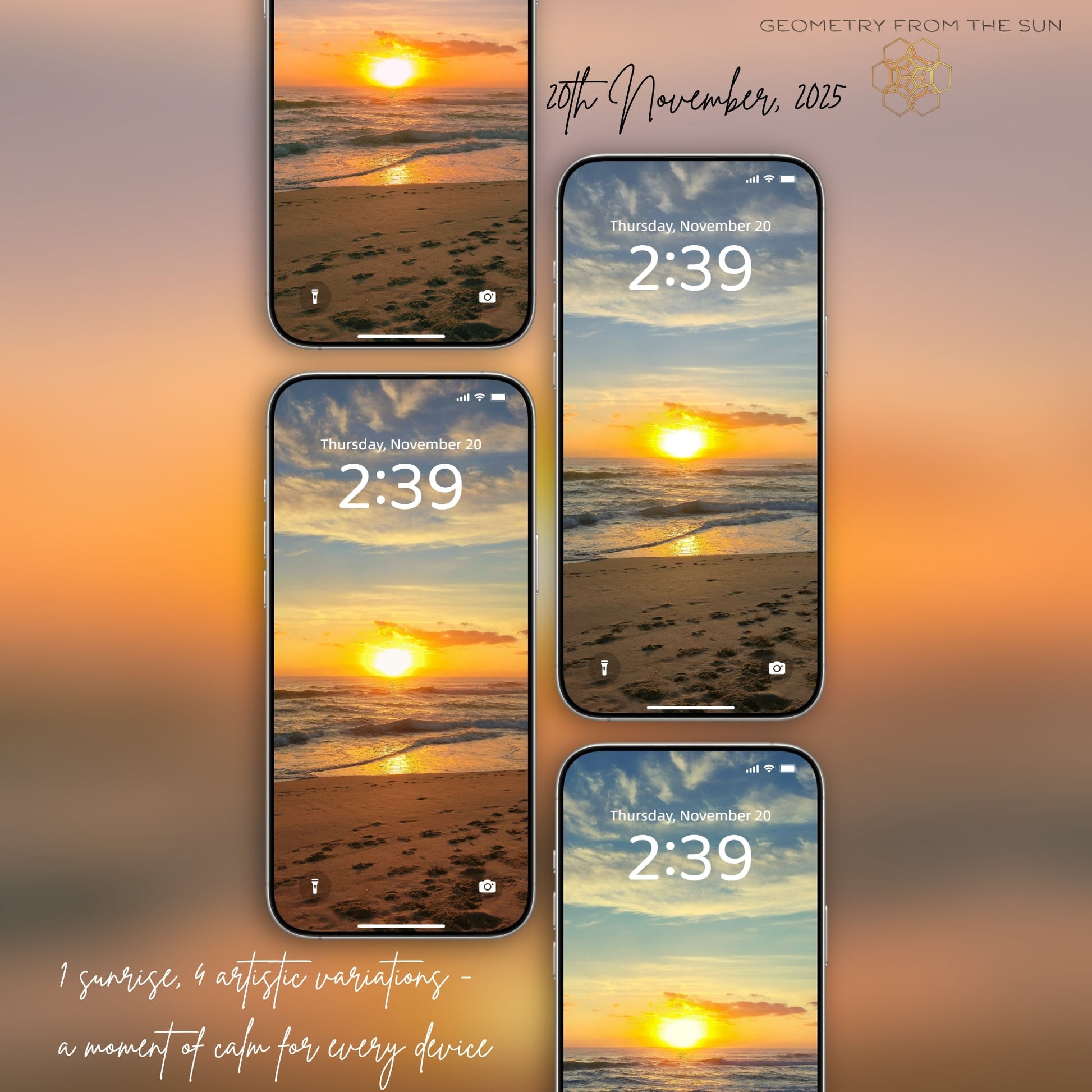 20 Nov 2025 Bright Sunrise Wallpapers – 4 Artistic Moods | iPhone, Samsung, iPad, Desktop (4K, HD) - Geometry From The Sun
