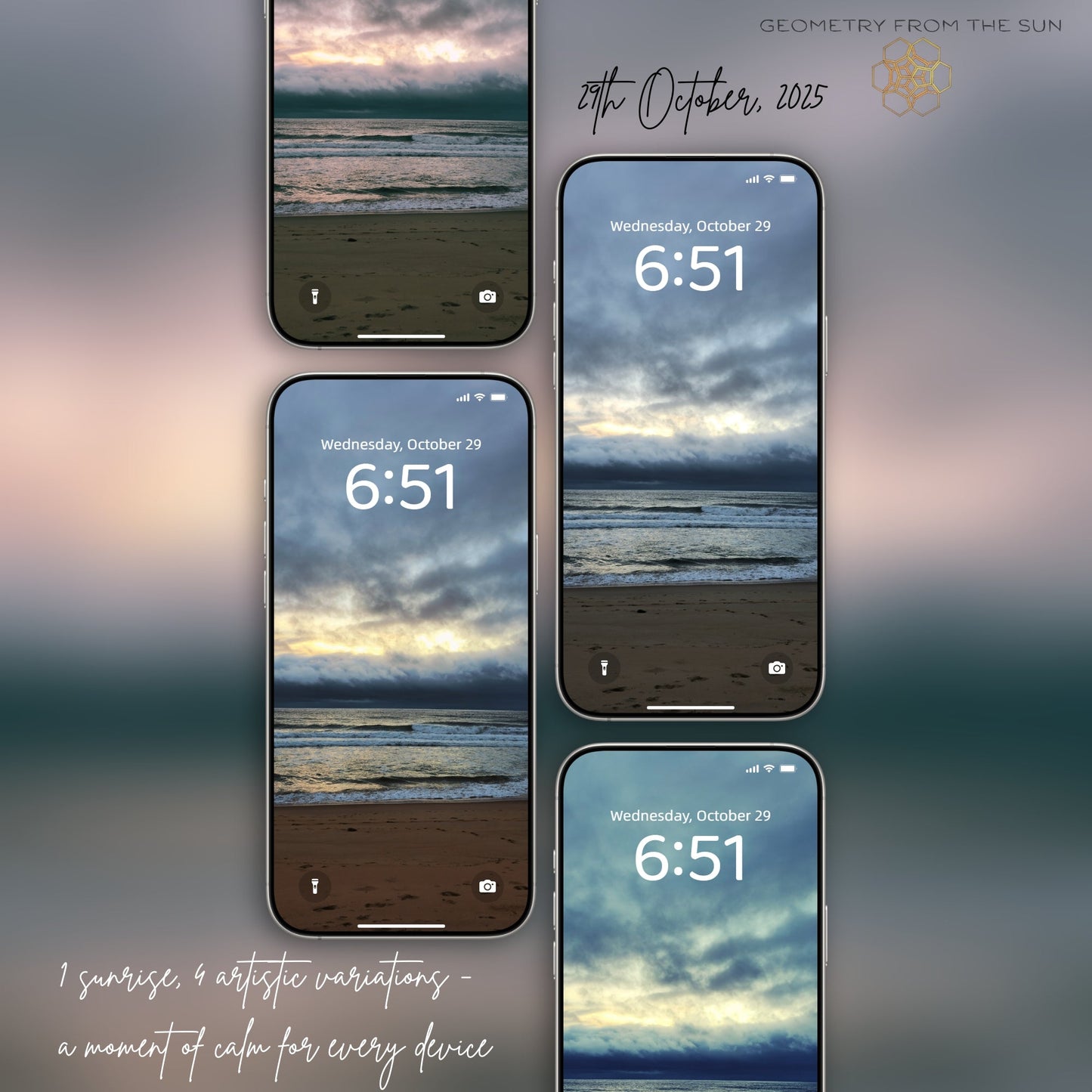 29 Oct 2025 Sunrise Wallpapers – 4 Artistic Moods | iPhone, Samsung, iPad, Desktop (4K, HD) - Geometry From The Sun