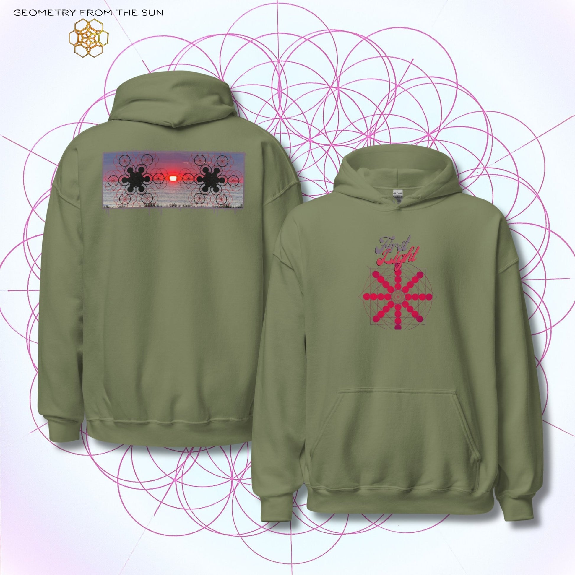 Crimson Horizon Sunrise Hoodie - FIRST LIGHT - Geometry From The Sun