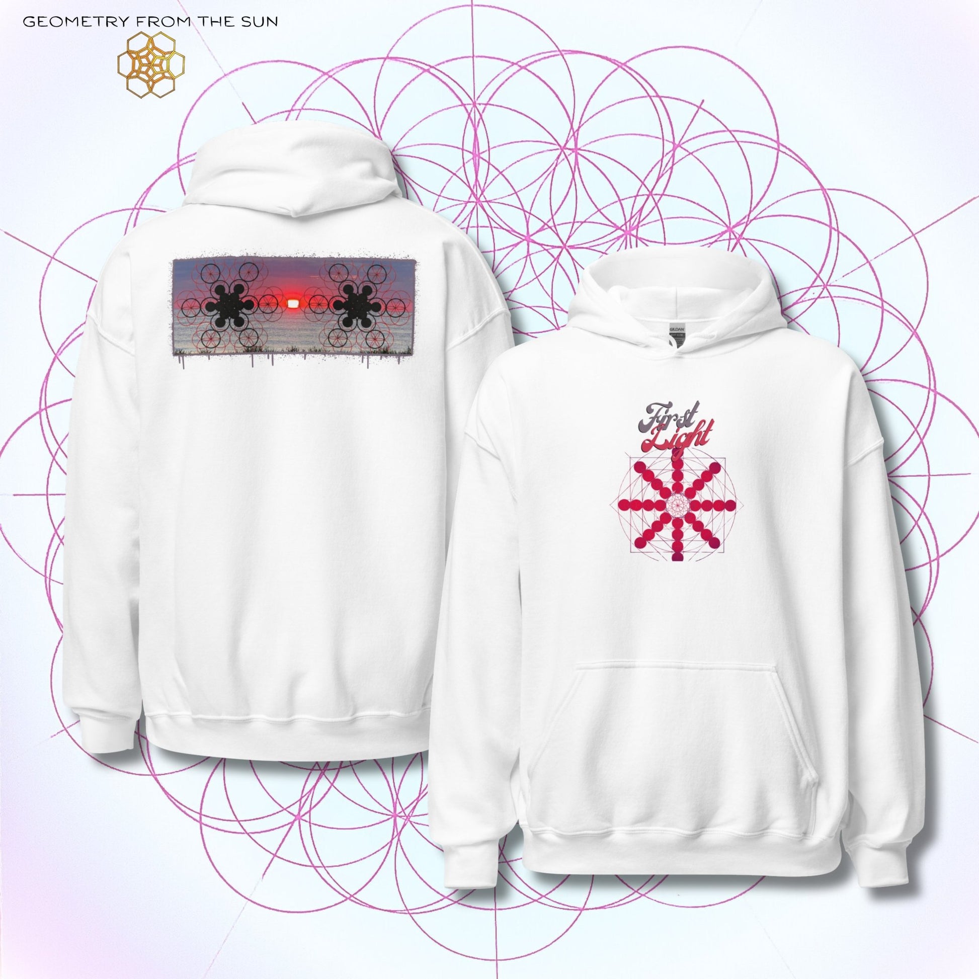Crimson Horizon Sunrise Hoodie - FIRST LIGHT - Geometry From The Sun