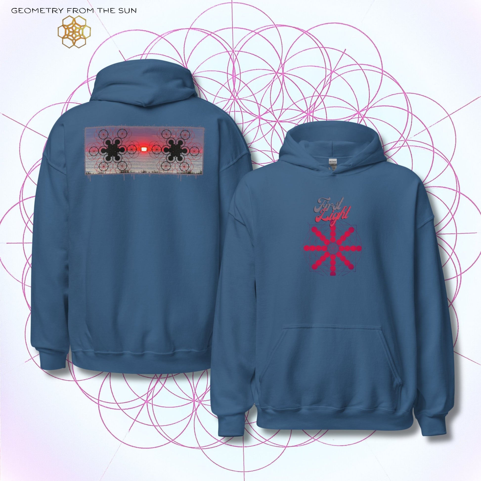 Crimson Horizon Sunrise Hoodie - FIRST LIGHT - Geometry From The Sun