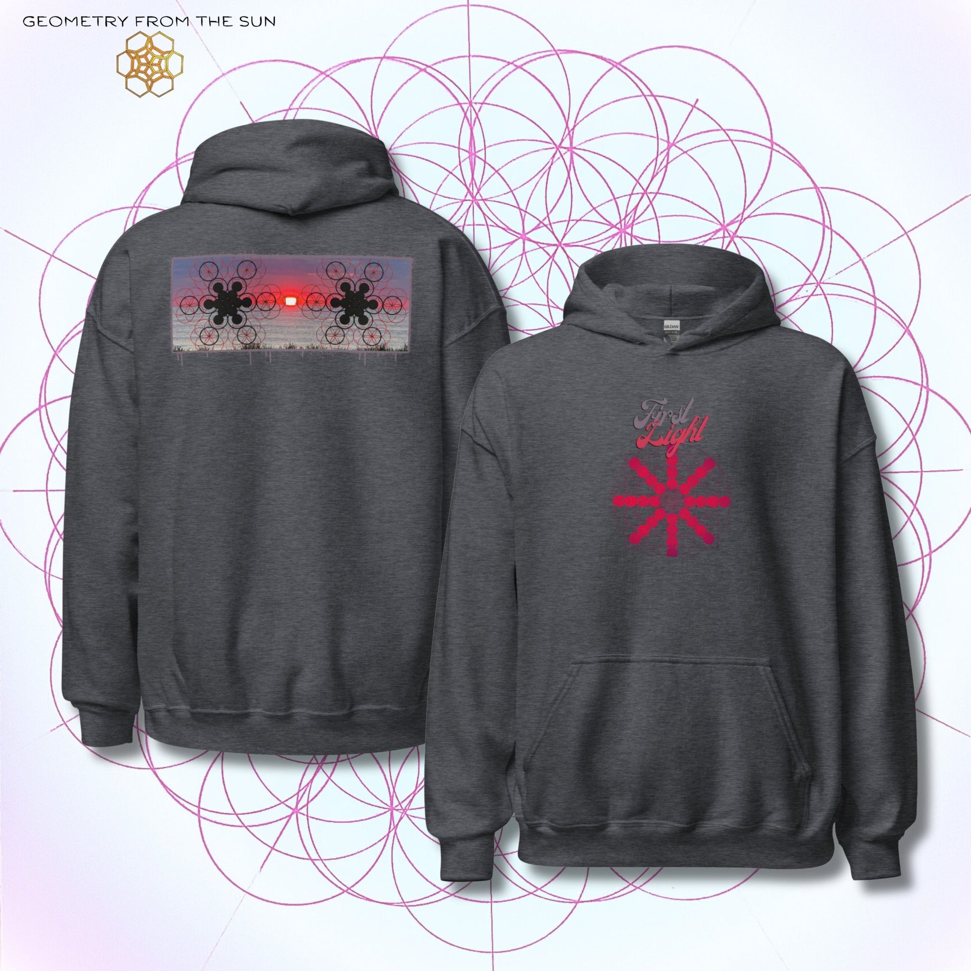 Crimson Horizon Sunrise Hoodie - FIRST LIGHT - Geometry From The Sun