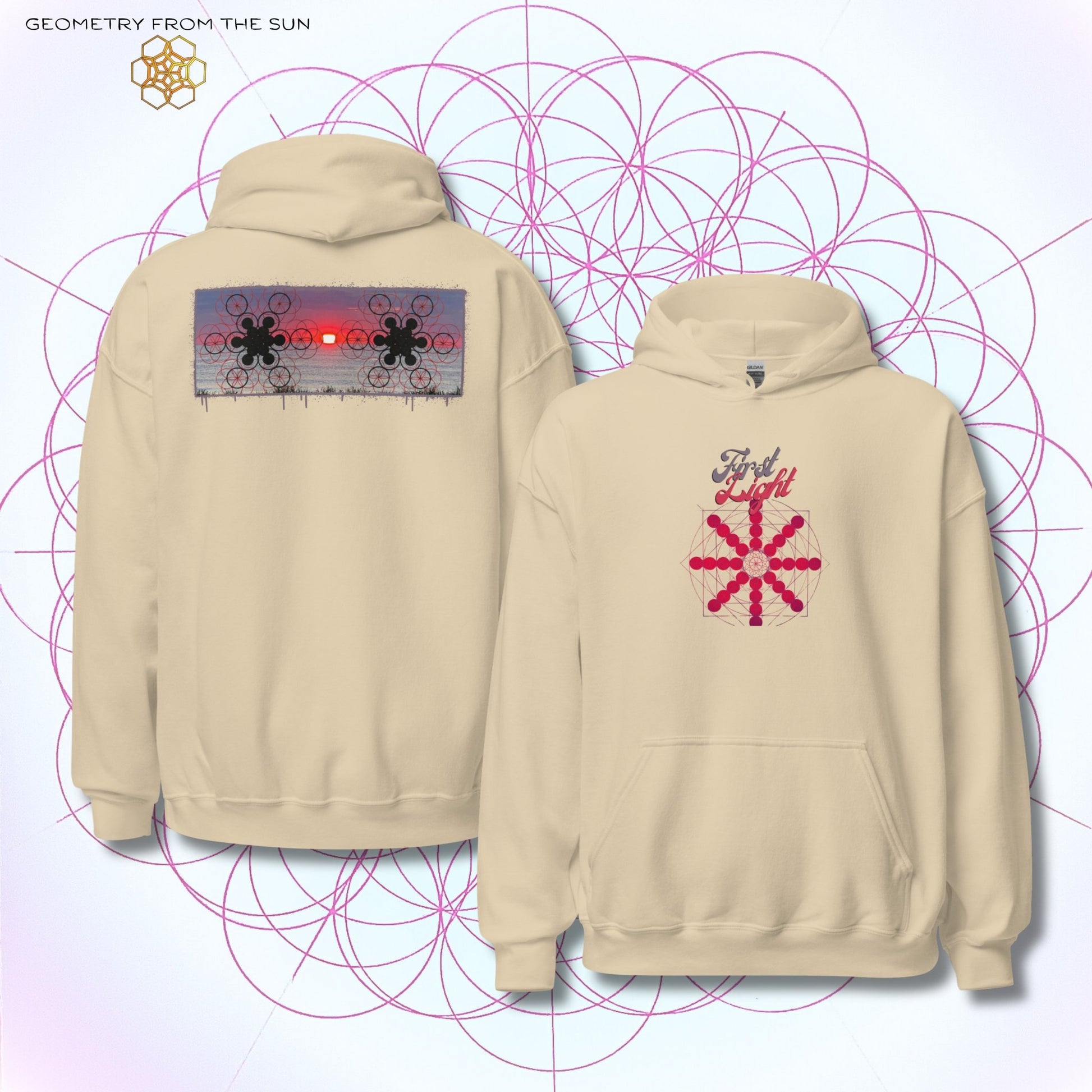 Crimson Horizon Sunrise Hoodie - FIRST LIGHT - Geometry From The Sun