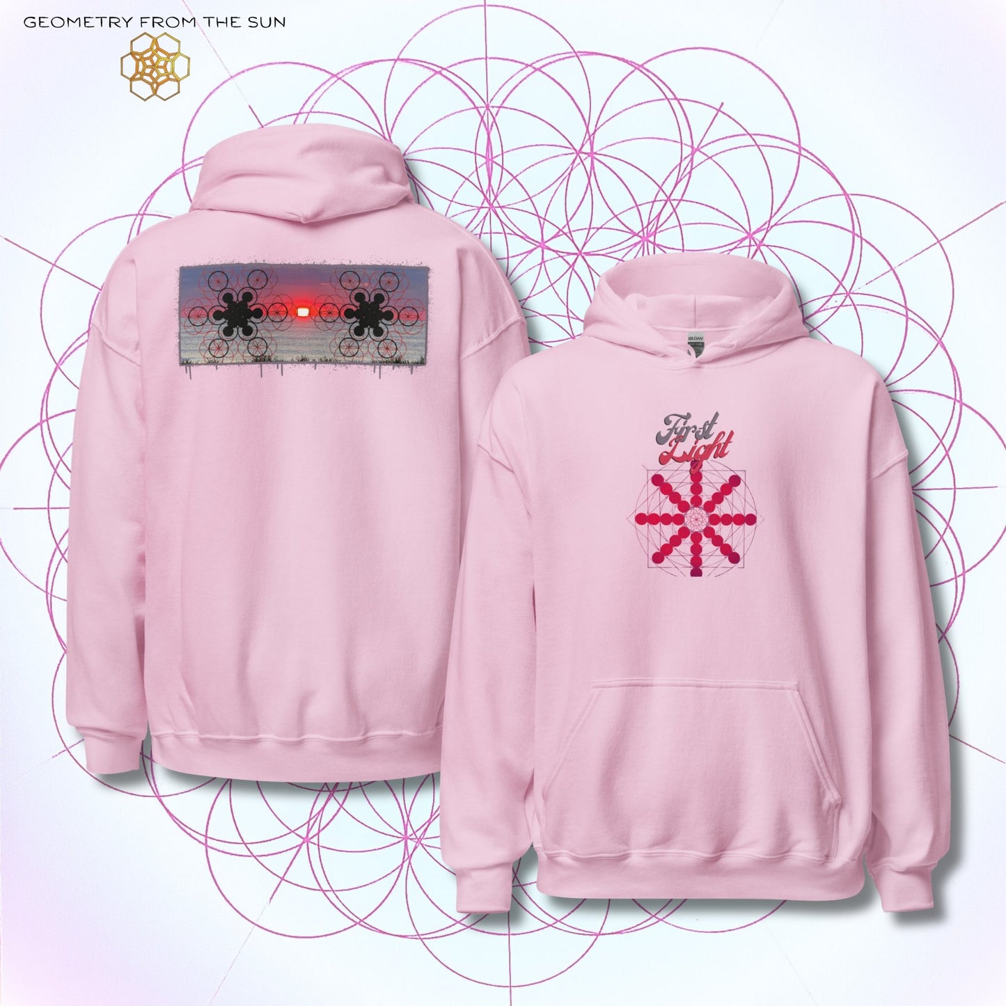Crimson Horizon Sunrise Hoodie - FIRST LIGHT - Geometry From The Sun