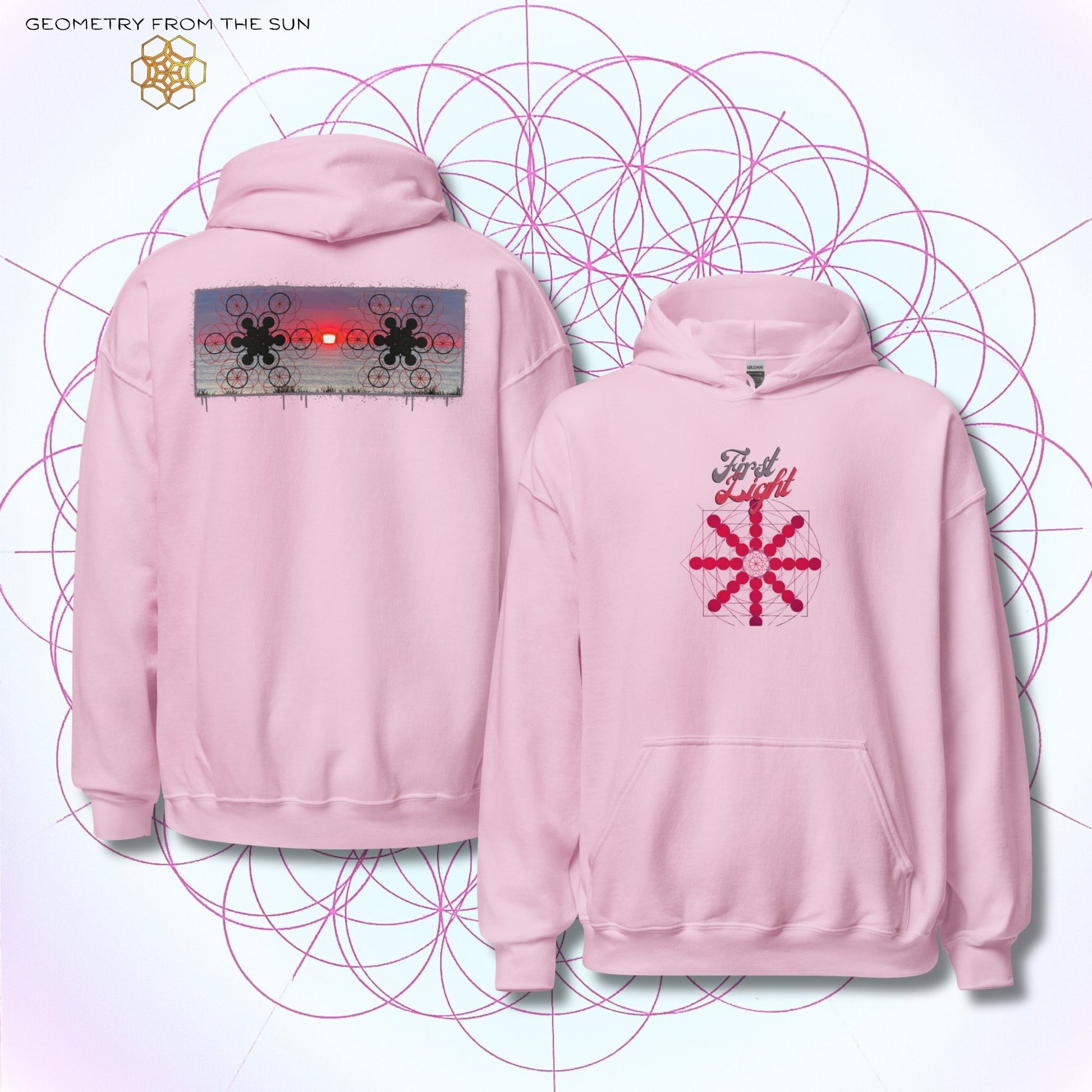 Crimson Horizon Sunrise Hoodie - FIRST LIGHT - Geometry From The Sun