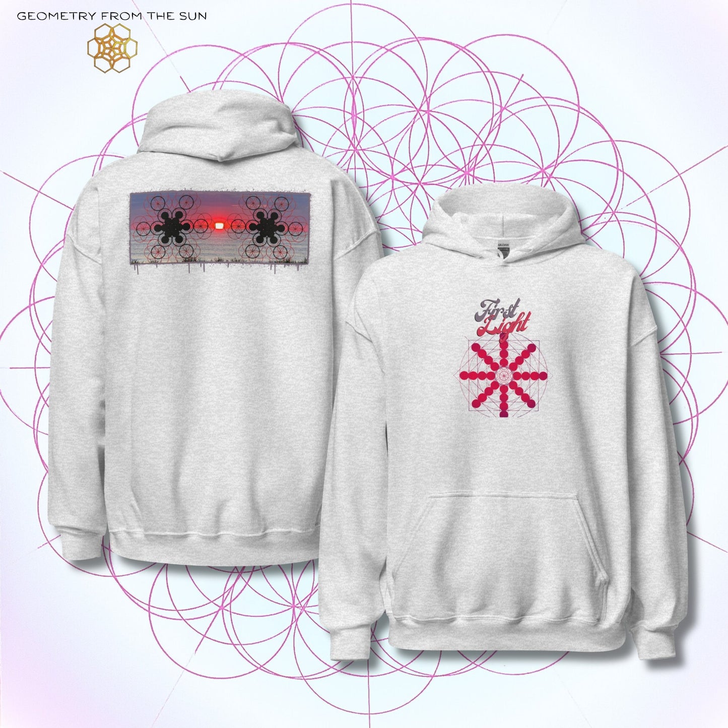 Crimson Horizon Sunrise Hoodie - FIRST LIGHT - Geometry From The Sun