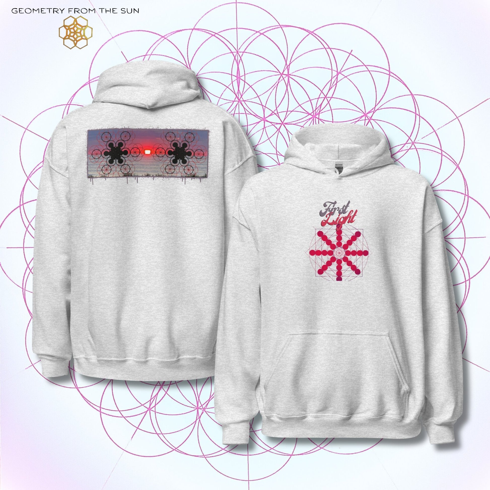 Crimson Horizon Sunrise Hoodie - FIRST LIGHT - Geometry From The Sun