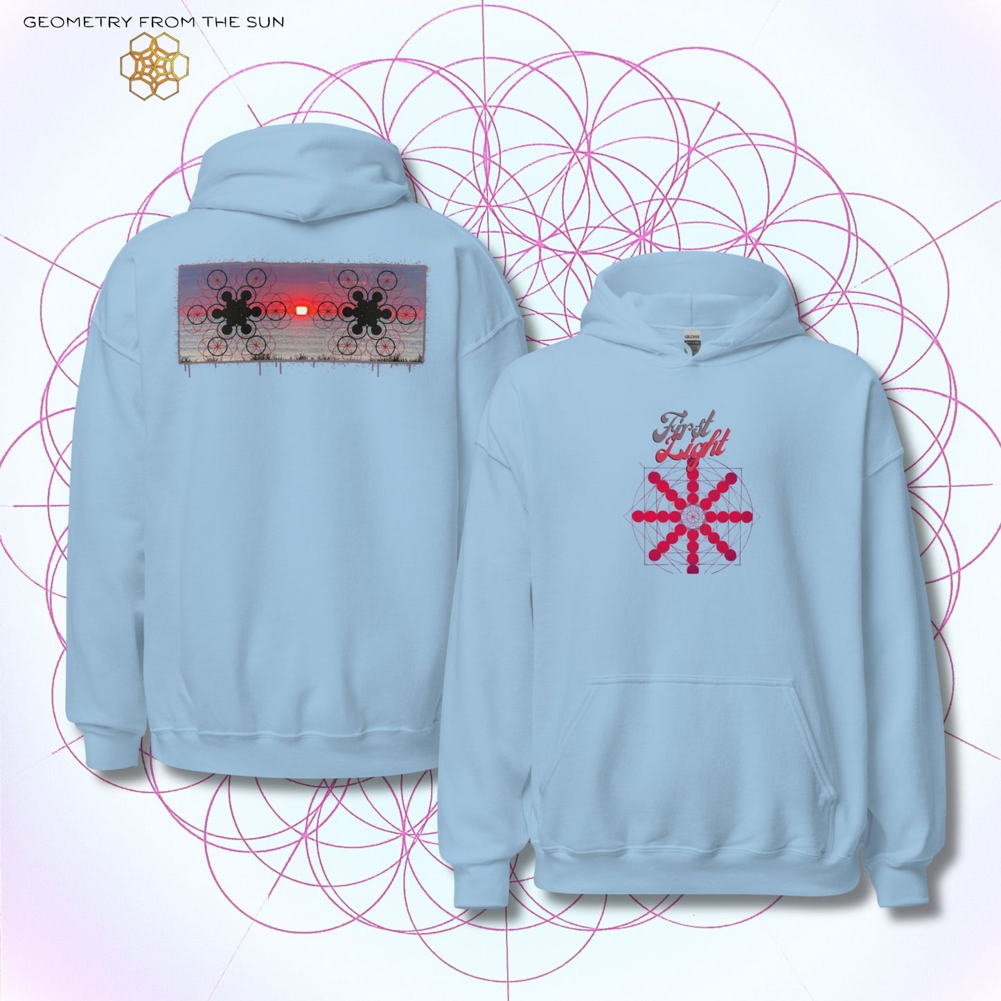 Crimson Horizon Sunrise Hoodie - FIRST LIGHT - Geometry From The Sun