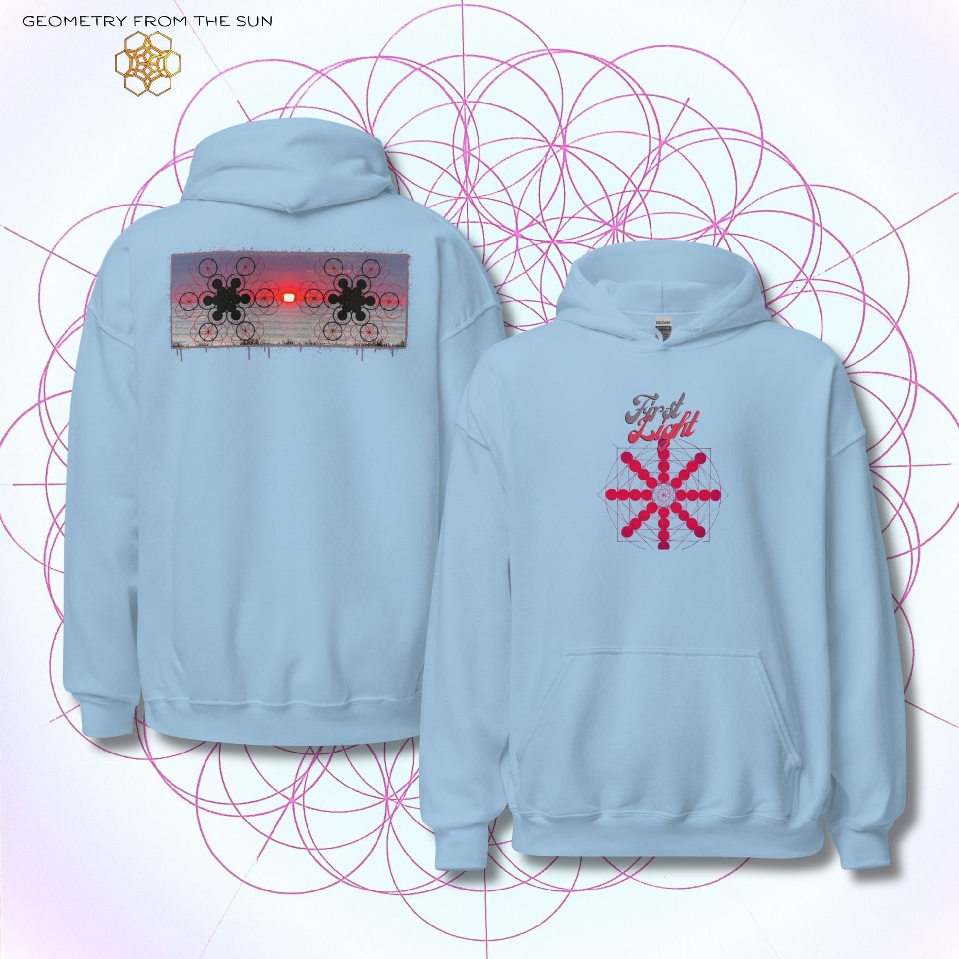 Crimson Horizon Sunrise Hoodie - FIRST LIGHT - Geometry From The Sun