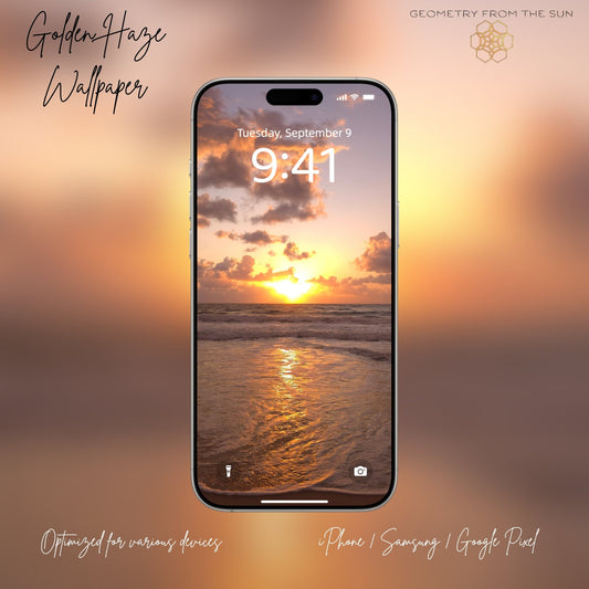 Golden Haze Sunrise Wallpapers – 17 Device Sizes (iPhone, Samsung, Pixel, iPad, Desktop, 4K) - Geometry From The Sun