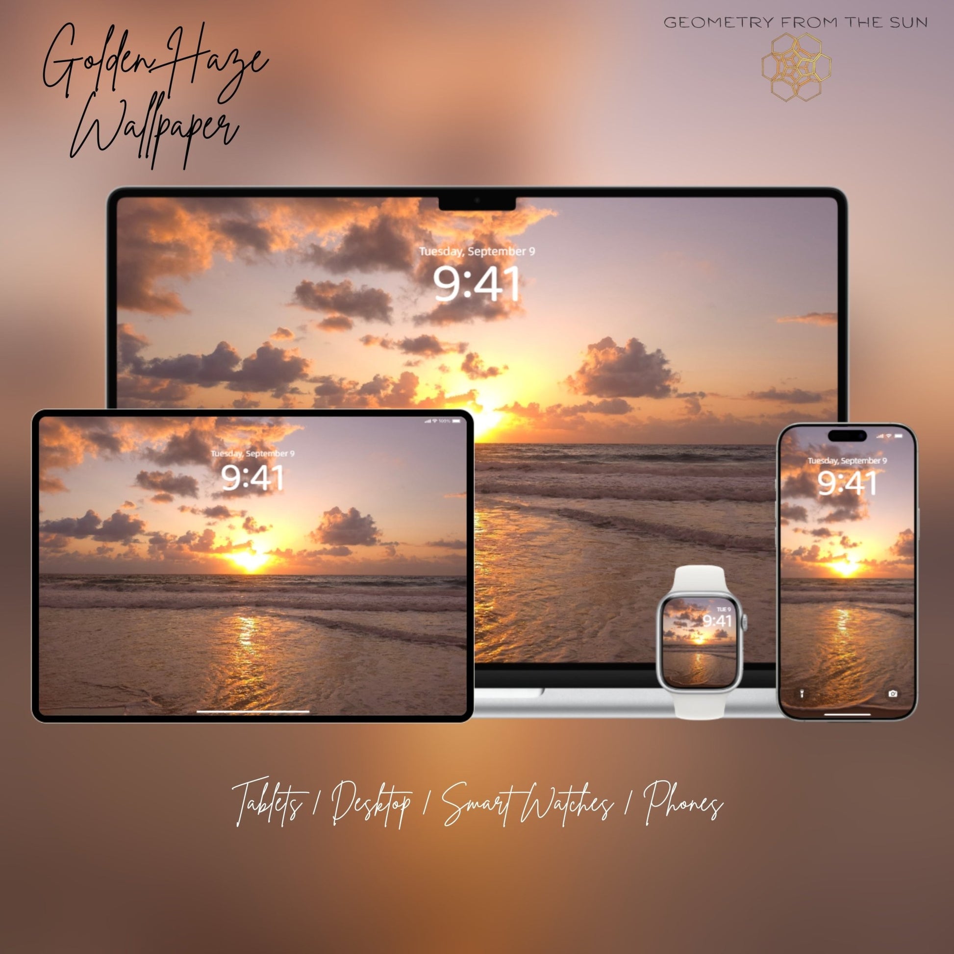 Golden Haze Sunrise Wallpapers – 17 Device Sizes (iPhone, Samsung, Pixel, iPad, Desktop, 4K) - Geometry From The Sun