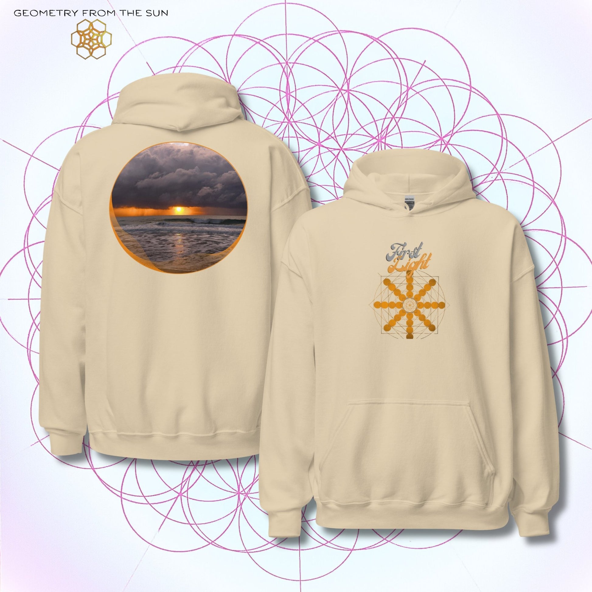 Misty Crest Sunrise Hoodie - FIRST LIGHT - Geometry From The Sun