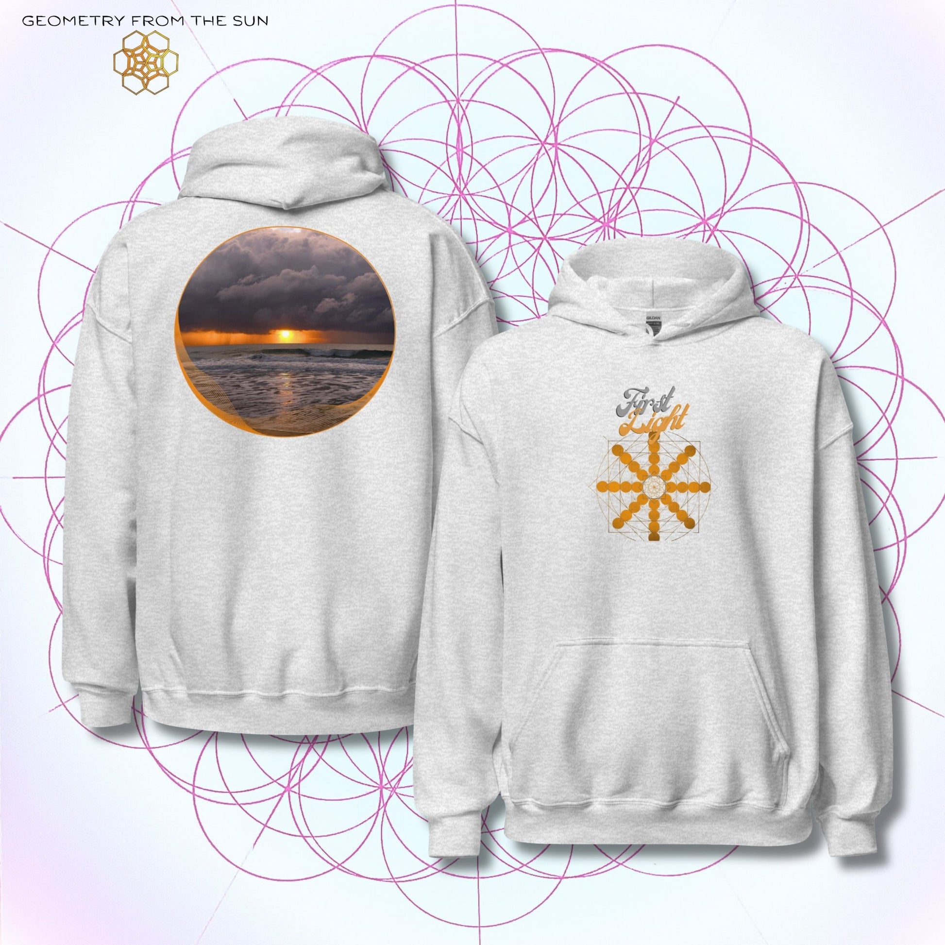 Misty Crest Sunrise Hoodie - FIRST LIGHT - Geometry From The Sun