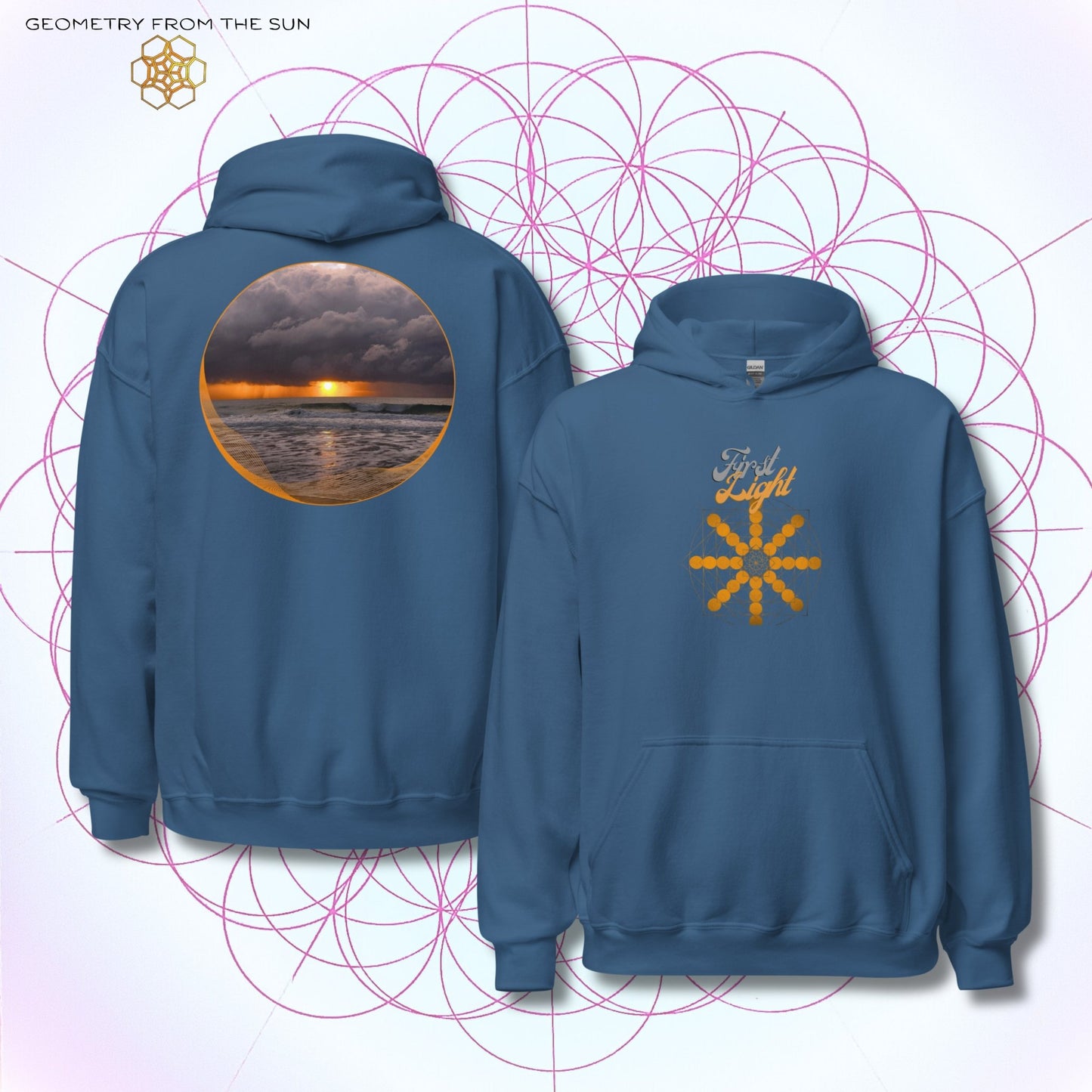 Misty Crest Sunrise Hoodie - FIRST LIGHT - Geometry From The Sun