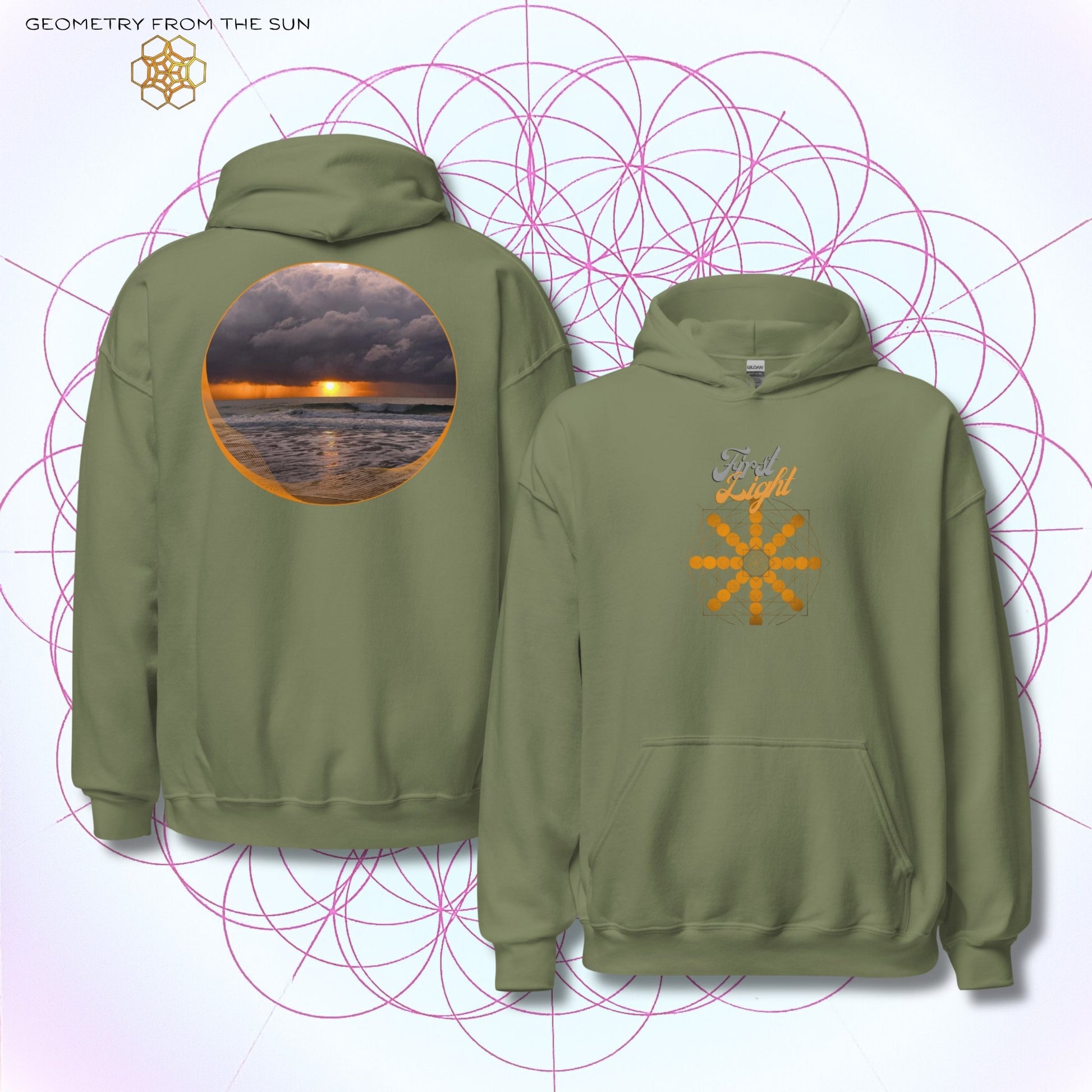 Misty Crest Sunrise Hoodie - FIRST LIGHT - Geometry From The Sun