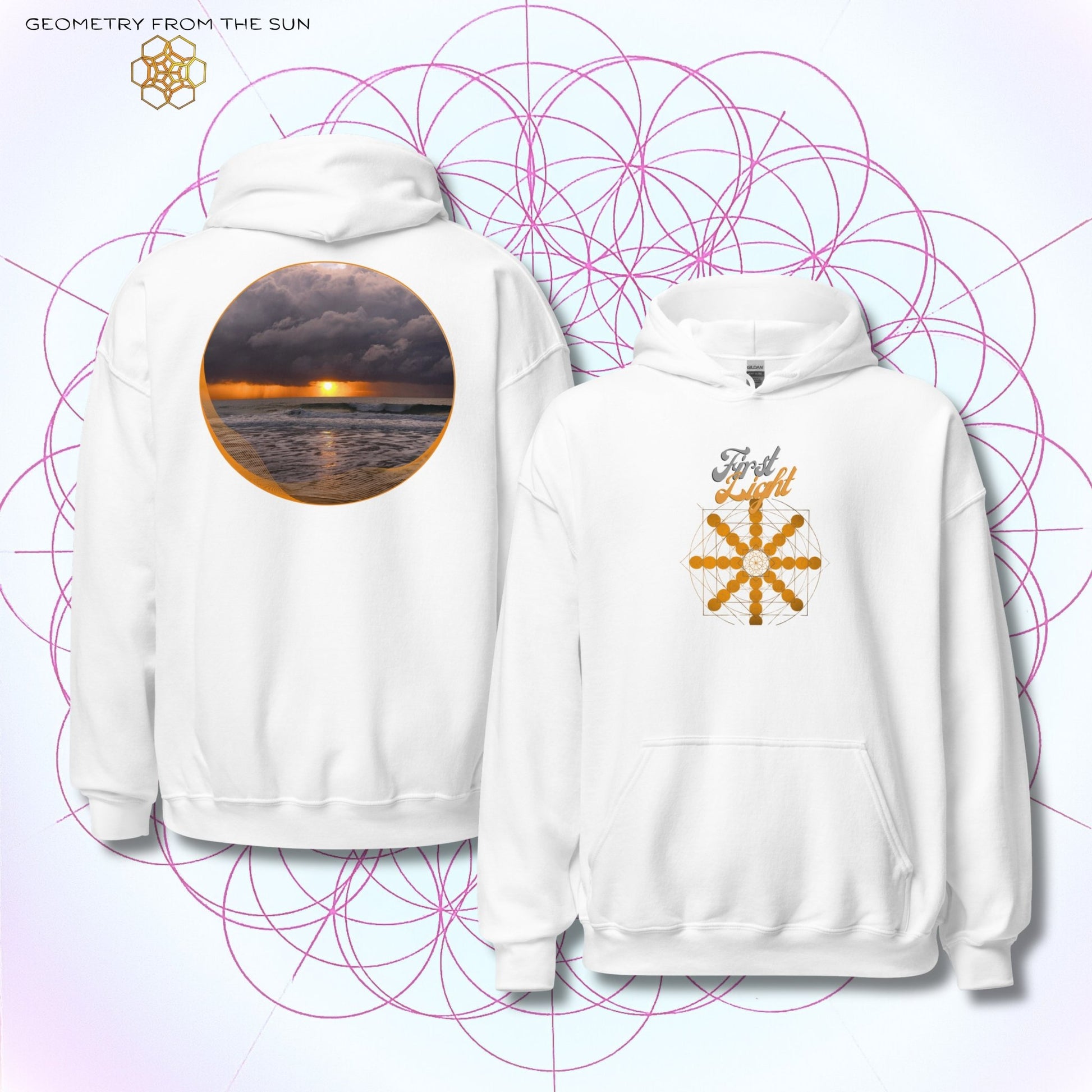 Misty Crest Sunrise Hoodie - FIRST LIGHT - Geometry From The Sun