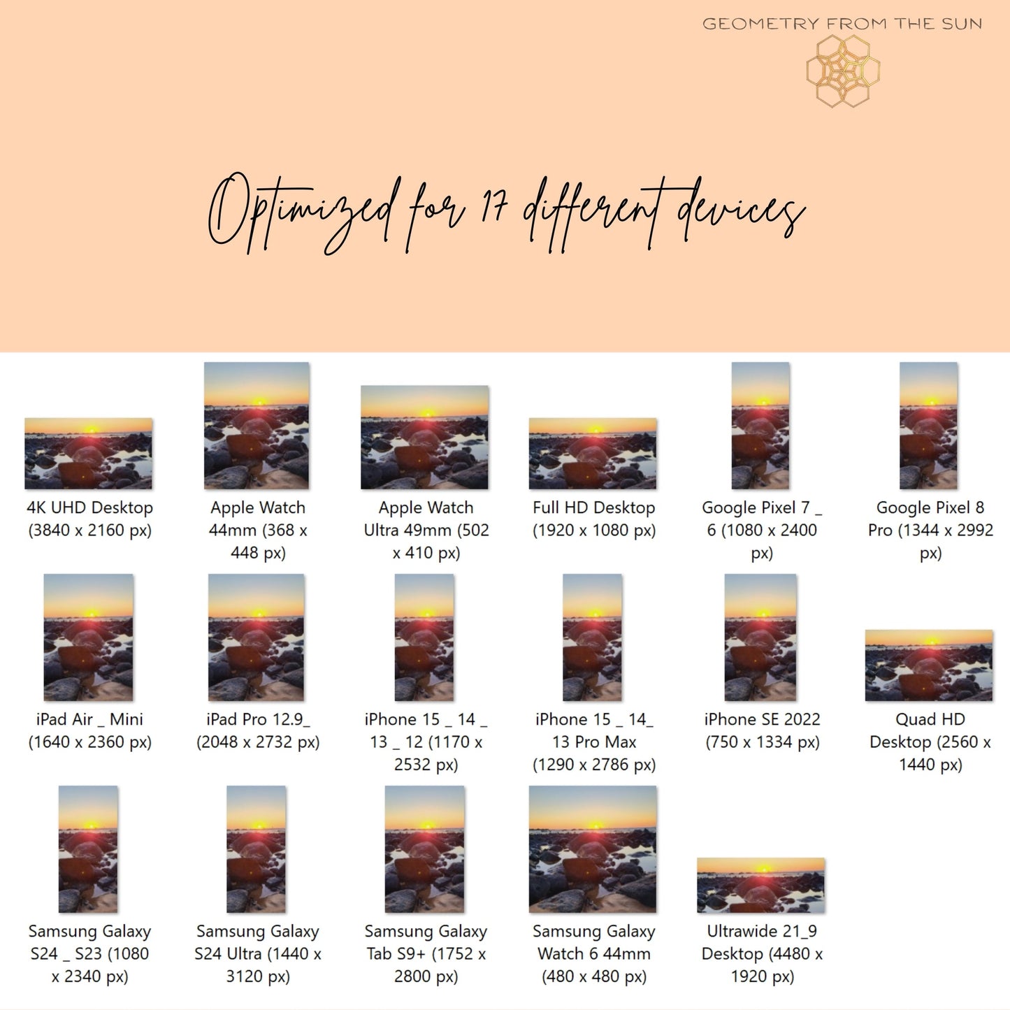 Rocky Glow Sunrise Wallpapers – 17 Device Sizes (iPhone, Samsung, Pixel, iPad, Desktop, 4K) - Geometry From The Sun