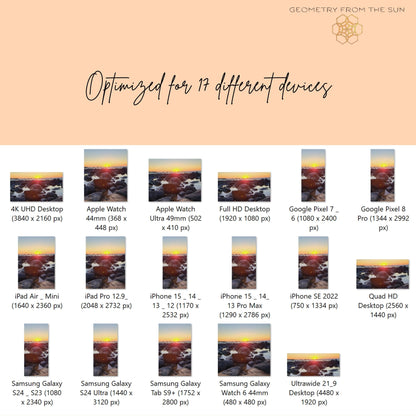 Rocky Glow Sunrise Wallpapers – 17 Device Sizes (iPhone, Samsung, Pixel, iPad, Desktop, 4K) - Geometry From The Sun