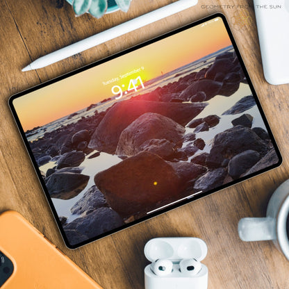 Rocky Glow Sunrise Wallpapers – 17 Device Sizes (iPhone, Samsung, Pixel, iPad, Desktop, 4K) - Geometry From The Sun