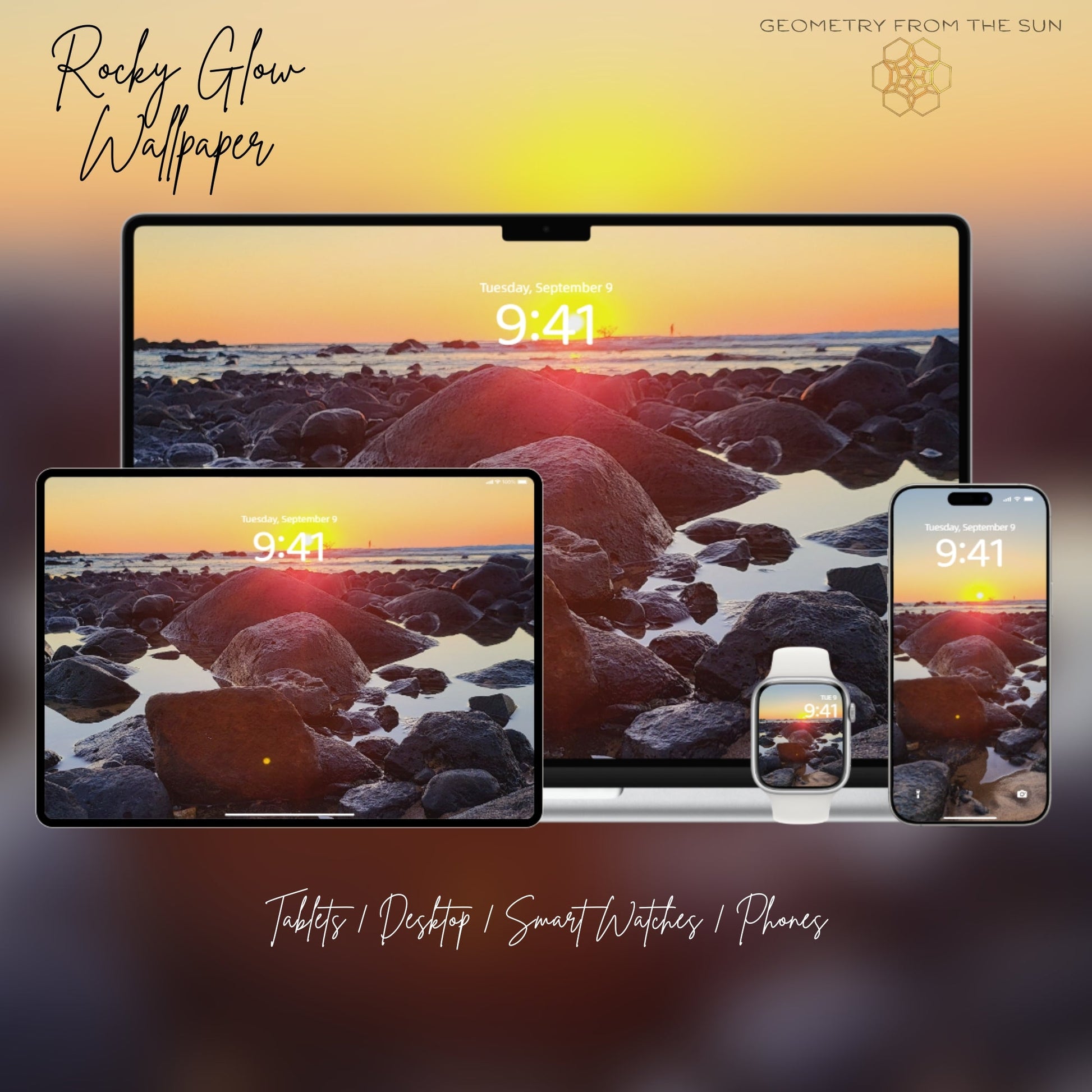 Rocky Glow Sunrise Wallpapers – 17 Device Sizes (iPhone, Samsung, Pixel, iPad, Desktop, 4K) - Geometry From The Sun