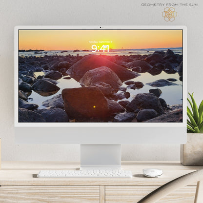 Rocky Glow Sunrise Wallpapers – 17 Device Sizes (iPhone, Samsung, Pixel, iPad, Desktop, 4K) - Geometry From The Sun