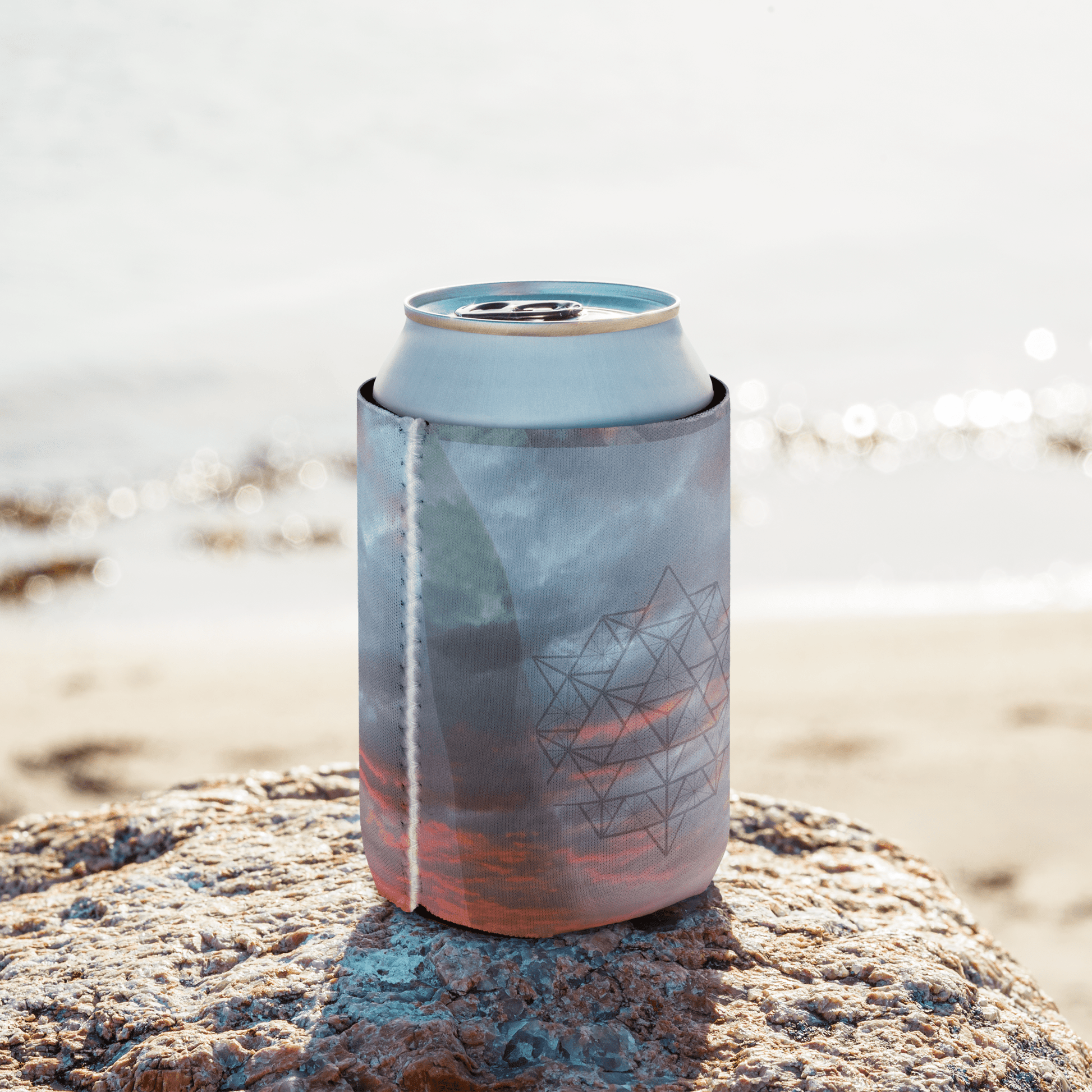 Sacred Geometry Sunset Can Holder Stubby Cooler - Geometry From The Sun
