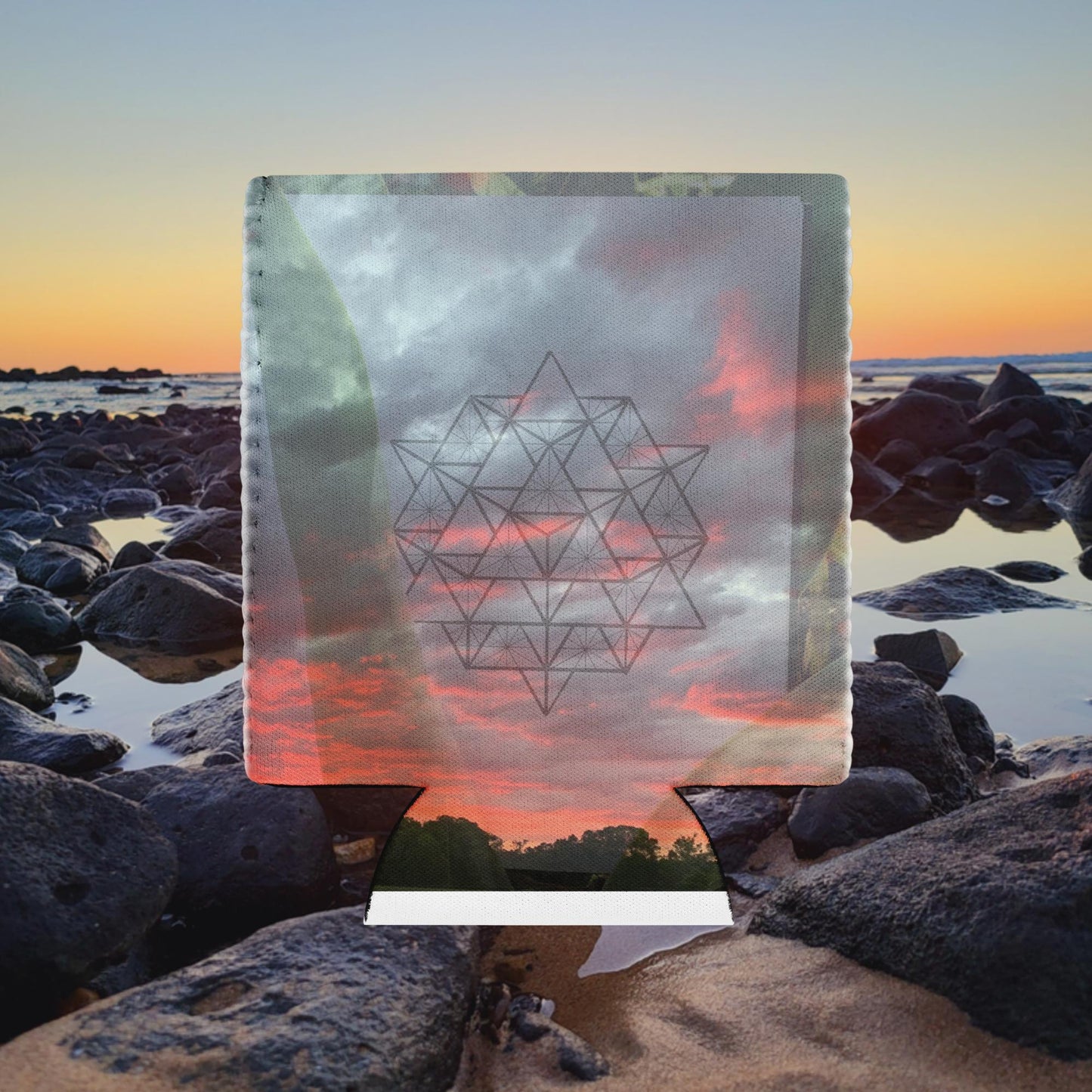 Sacred Geometry Sunset Can Holder Stubby Cooler - Geometry From The Sun
